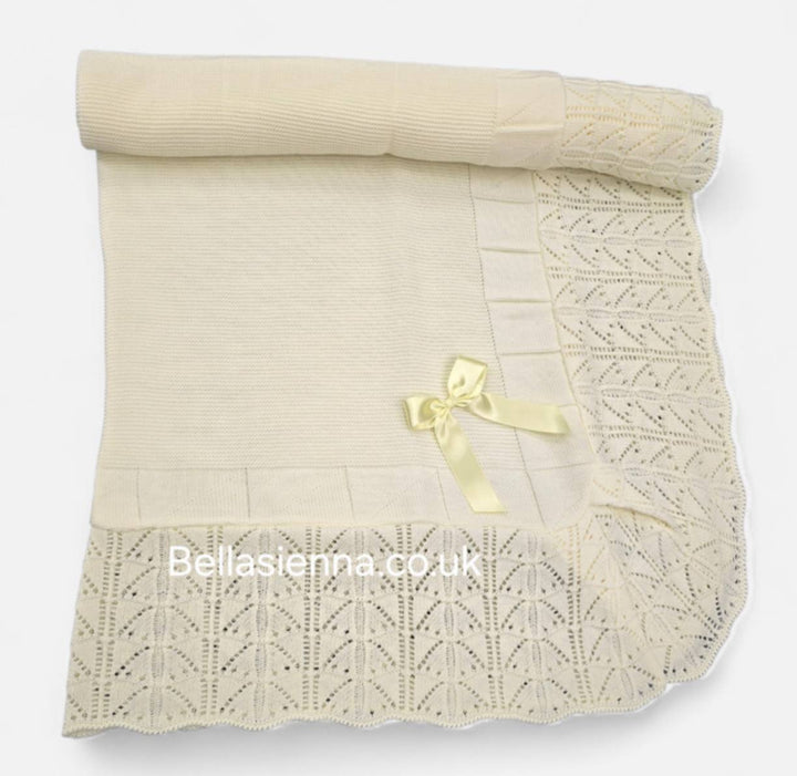 Bella Sienna Lemon Knitted Luxury Baby Shawl With Bow - 3752