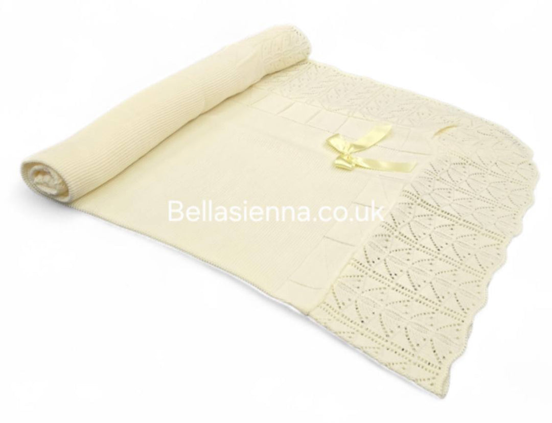 Bella Sienna Lemon Knitted Luxury Baby Shawl With Bow - 3752
