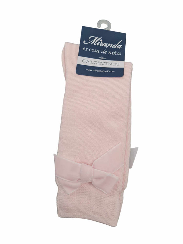 Miranda Girls Pink Knee High Velvet Bow Socks