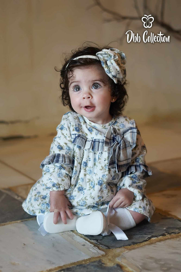 Dbb Collection Blue Floral Print Dress & Pants Set With  Bow - 17104