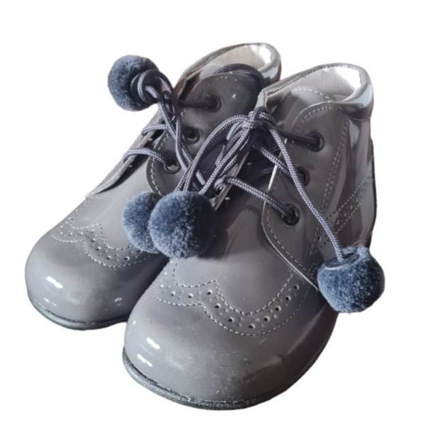Andanines Boys Grey Leather Patent Boots F91846