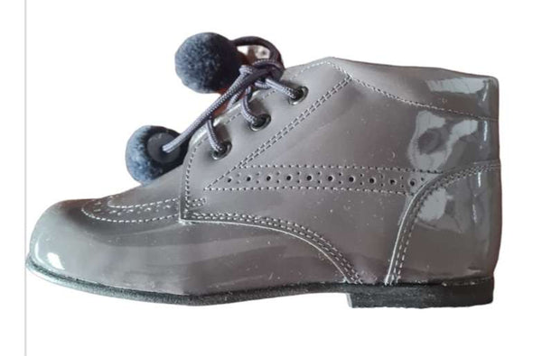Andanines Boys Grey Leather Patent Boots F91846