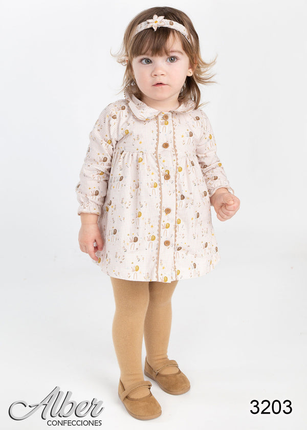 Alber Girls Beige Print Dress - 3203