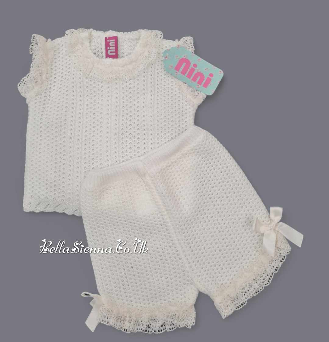 Nini Baby Girls Fine Open Knit Ivory Summer Set - VR031