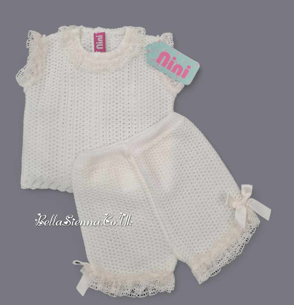 Nini Baby Girls Fine Open Knit Ivory Summer Set