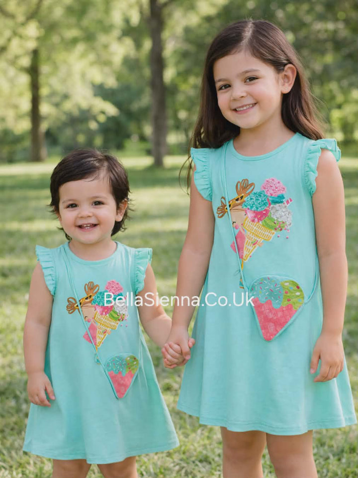 Mayoral Girls Aqua "Ice Cream" Dress & Matching HandBag - 3940