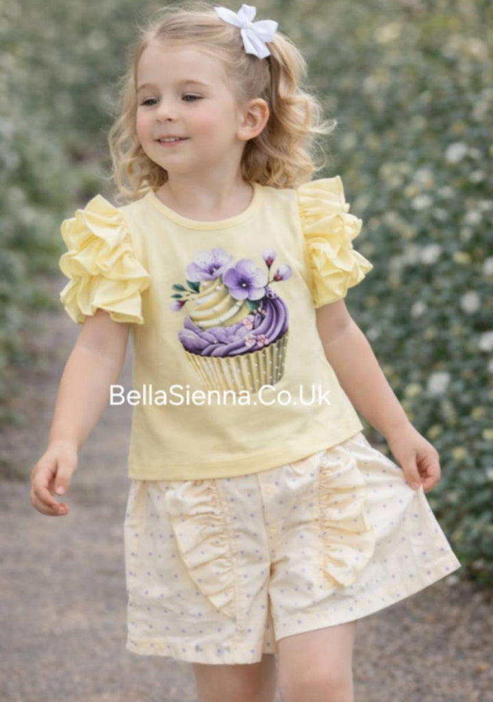 Lemon "Cupcake" Sparkle & Frill Shorts Set - Perfect For Easter - 3952