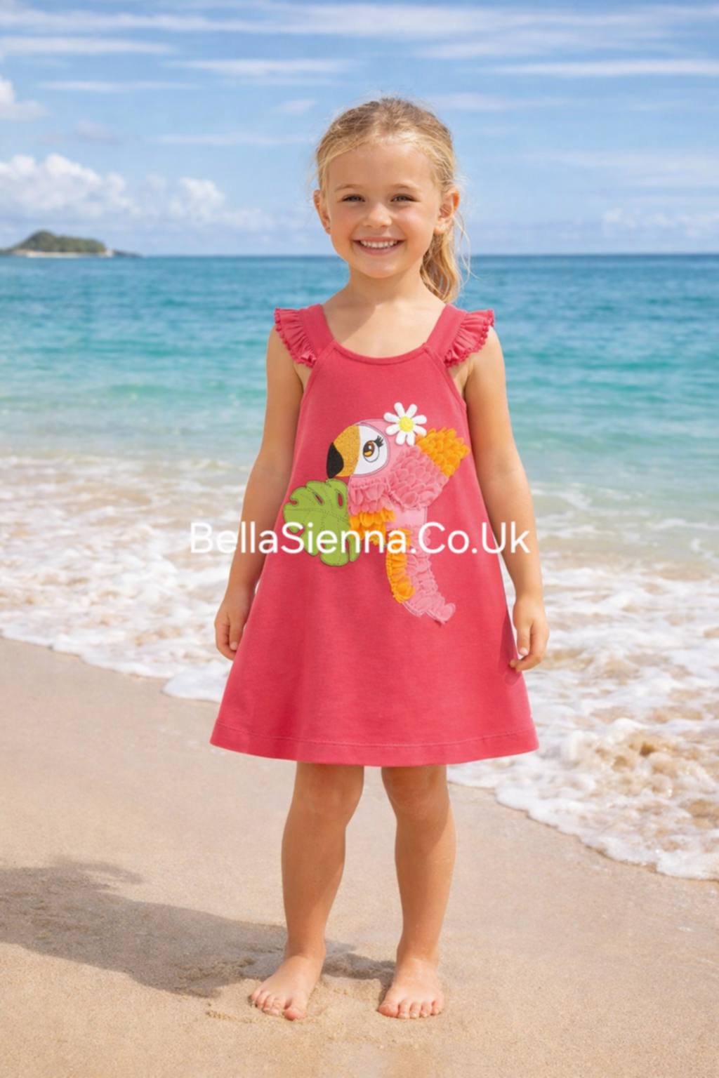 MAYORAL GIRLS PINK PARROT EMBROIDERED DRESS 3962