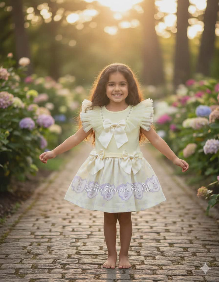 Lemon Tulle & Bow Dress With Bunny Rabbits - Perfect For Easter - 3963