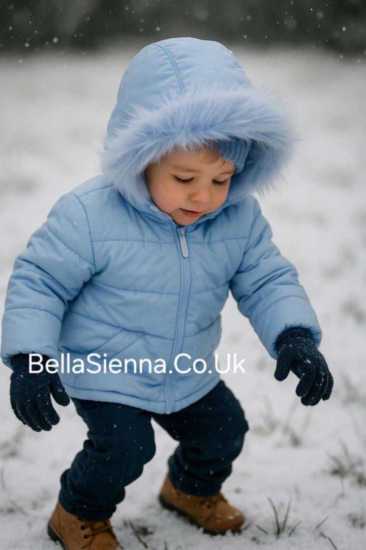 Mintini Boys Baby Blue Coat With Faux Fur Hood - Winter MB4702