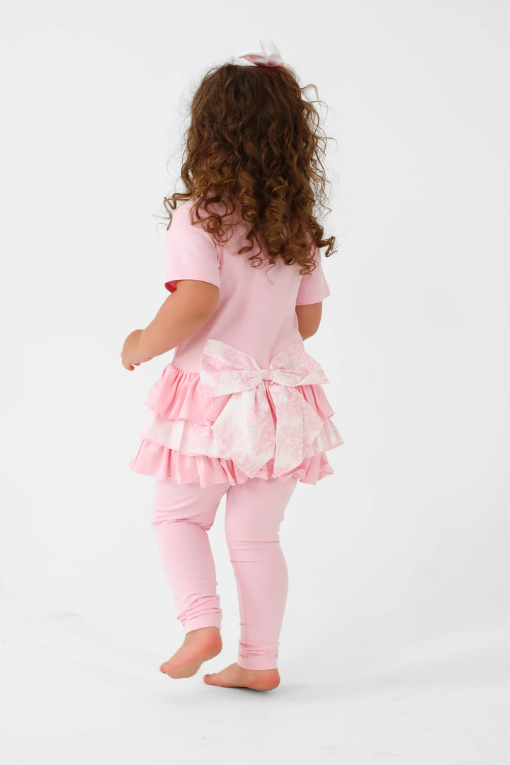 Harris Kids "Willow" Girls Frilly Bow Paisley Print Tracksuit Leggings Set - Pink