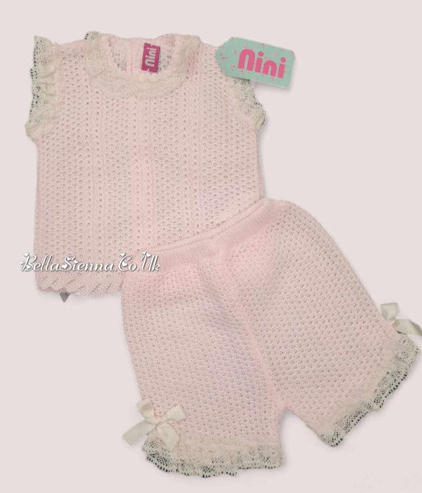 Nini Baby Girls Fine Open Knit Pink Summer Set