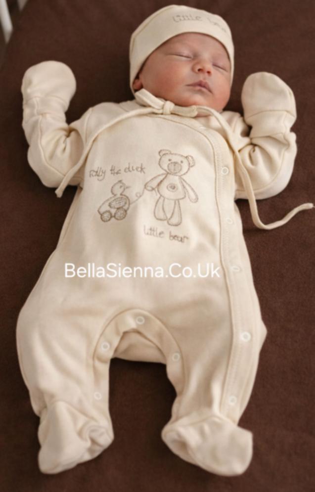 Sofia 100% Complete 3 Piece set "ORGANICZNEJ"  Sleepsuit, Hat & Mittens