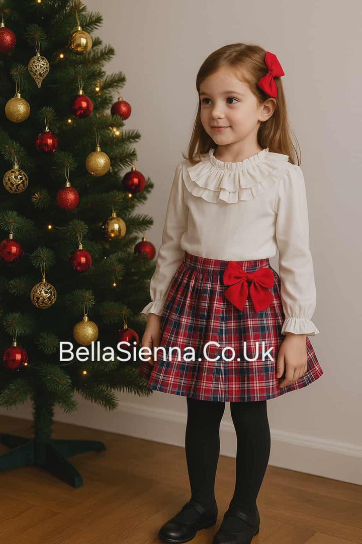 Babine Girls Ivory Blouse & Tartan Skirt Set - 2212039