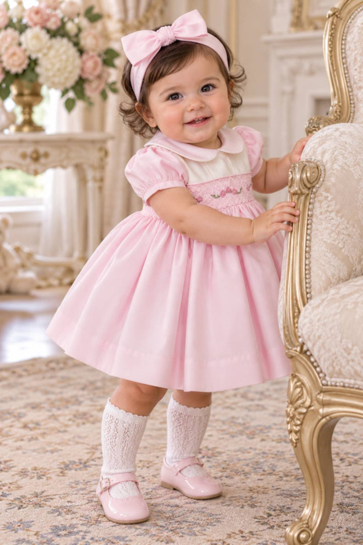 Pretty Originals Girls Pink & Ivory Smocked Dress - BD02363