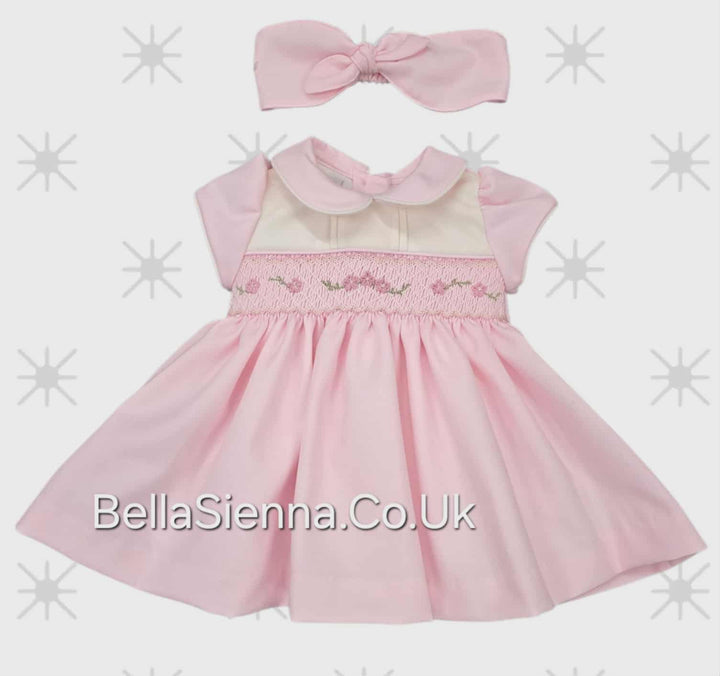 Pretty Originals Girls Pink & Ivory Smocked Dress - BD02363