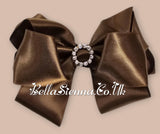 Bowtique London 4 Inch Brown Satin Medium Size Hair Bow With Diamanté Centre