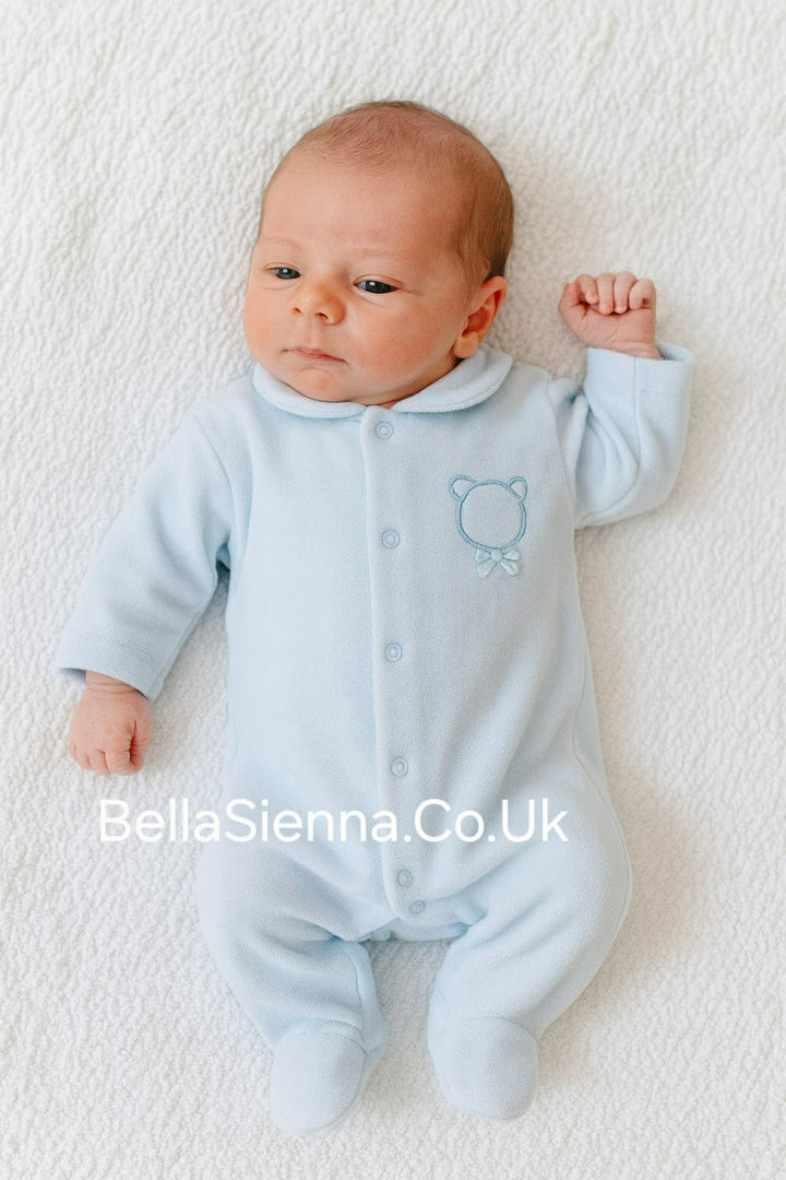 Blues Baby Blue Velour Sleepsuit With Bear Applique - TT0232