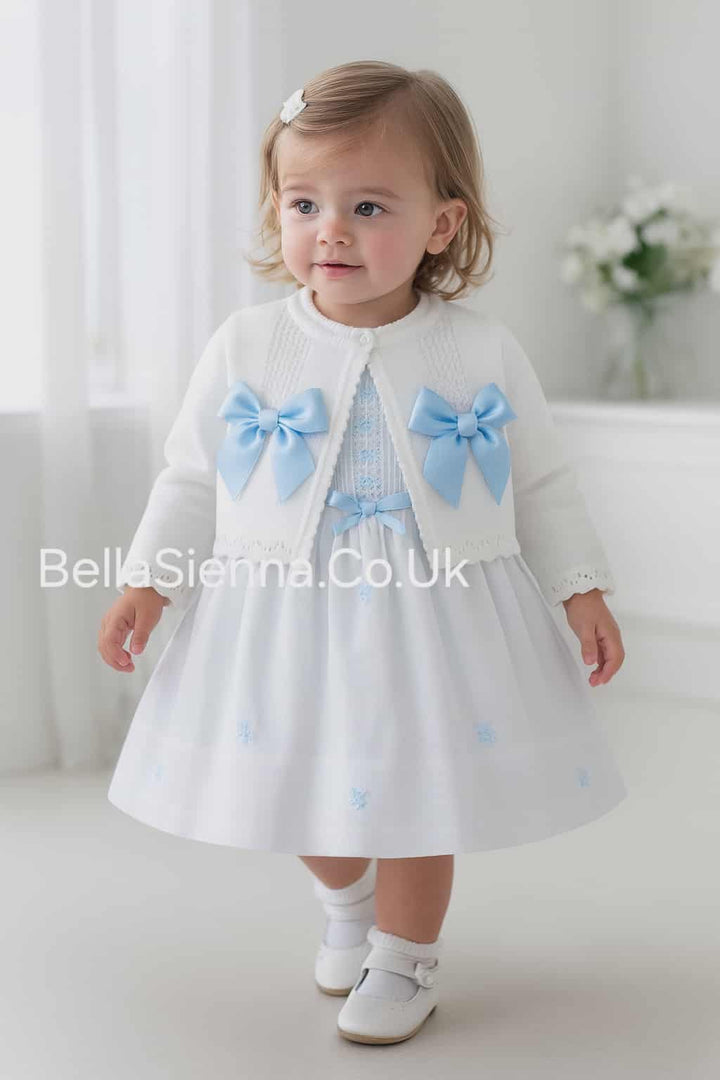 Pretty Originals White And Blue Bow Cardigan