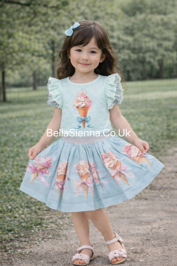 Mint Green "Ice Cream" Tulle & Anglaise Skirt & Top Set - 4009