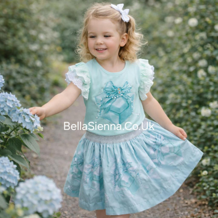 Mint Green "Sparkly Present" Tulle & Anglaise Skirt & Top Set - 4023