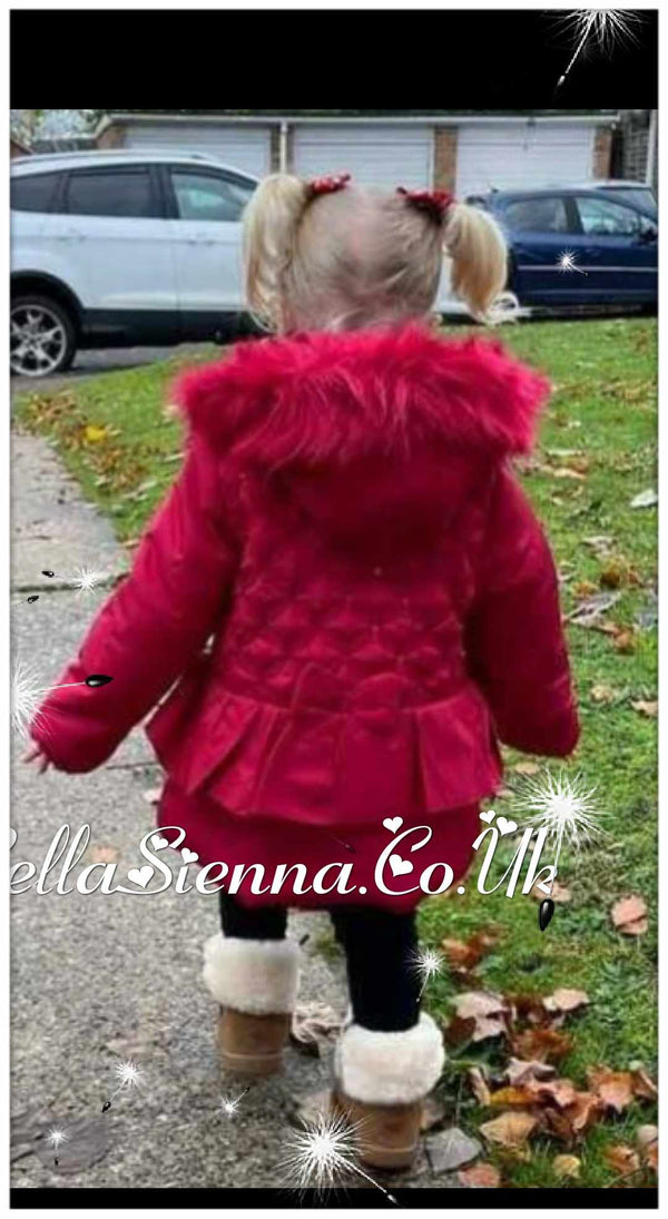 Mintini Baby Girl Red Jacket with Fur Trim Hood MB480