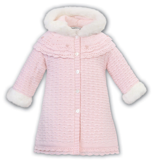 Copy of Sarah Louise Girls Pink Knitted Coat With Faux Fur Trim 008187