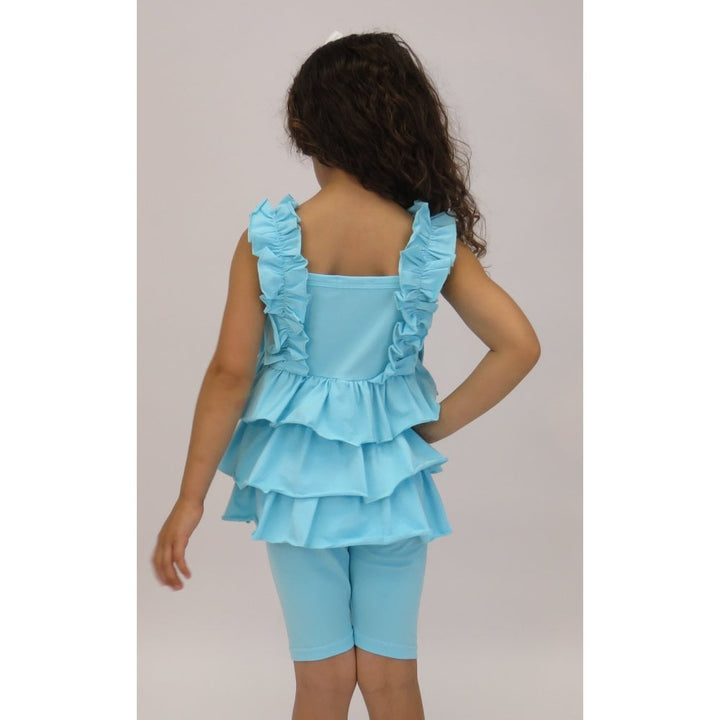 HARRIS KIDS "Beth" Girls Ruffle Bow Cycling Short Set - Blue