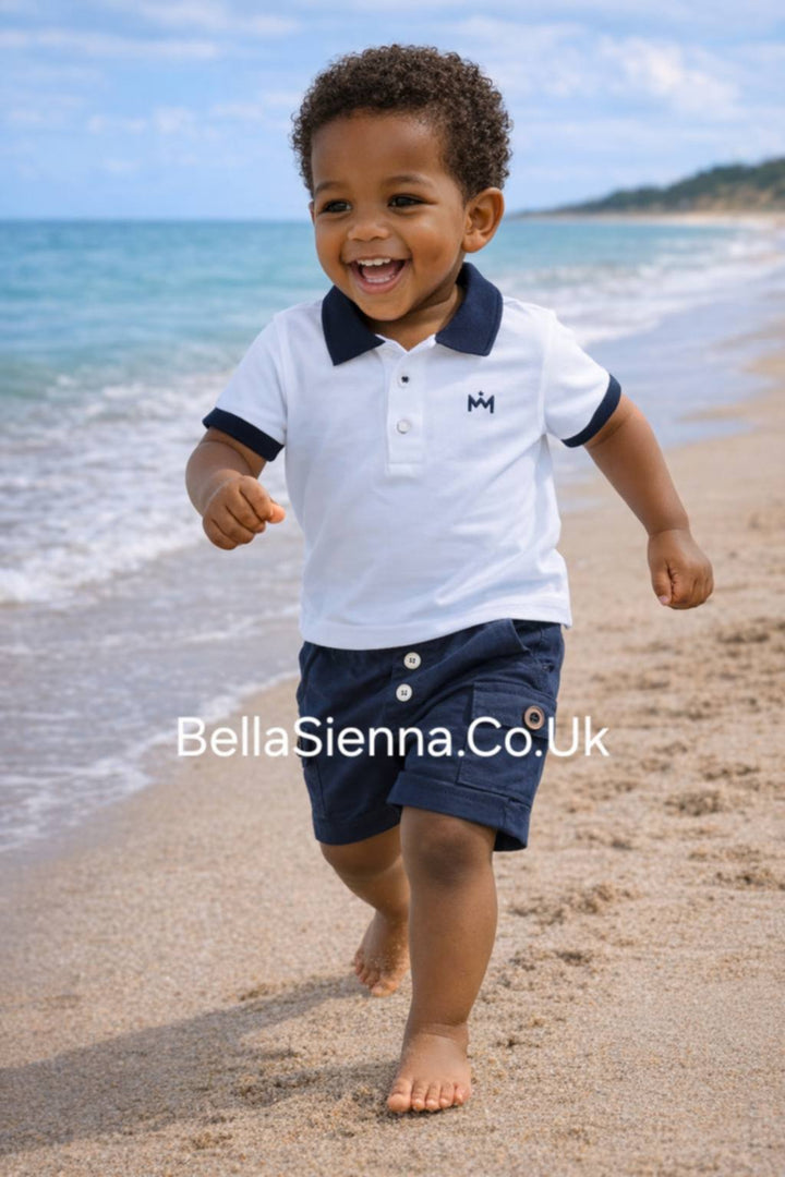 GYMP - Gorgeous Young Misters & Princesses White & Navy Polo T-shirt & Shorts Set