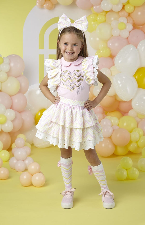 A Dee "LEANNE" Chic Chevron Skirt Set - Pink Fairy - S241501