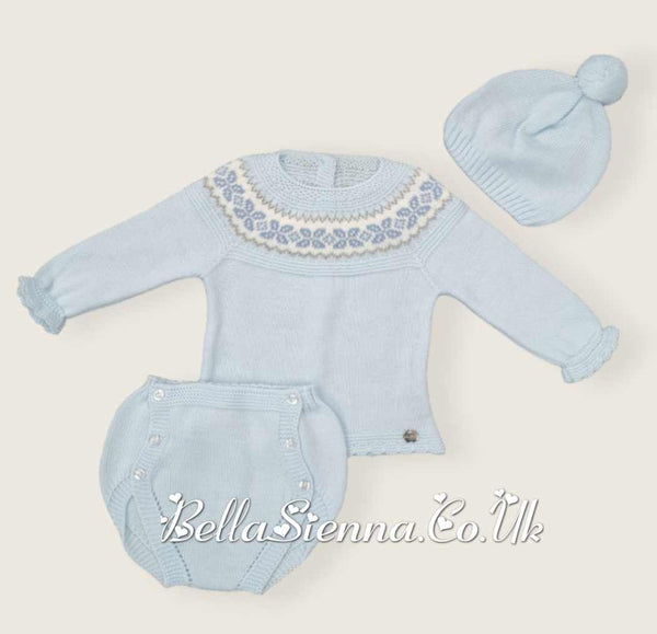Juliana Unisex Baby Blue Knitted Three Piece Pom Pom  Set J760