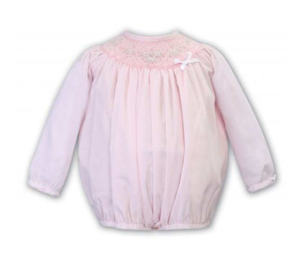 Sarah Louise Pink Heritage Smocked Bubble Long Sleeved Romper - C6004L