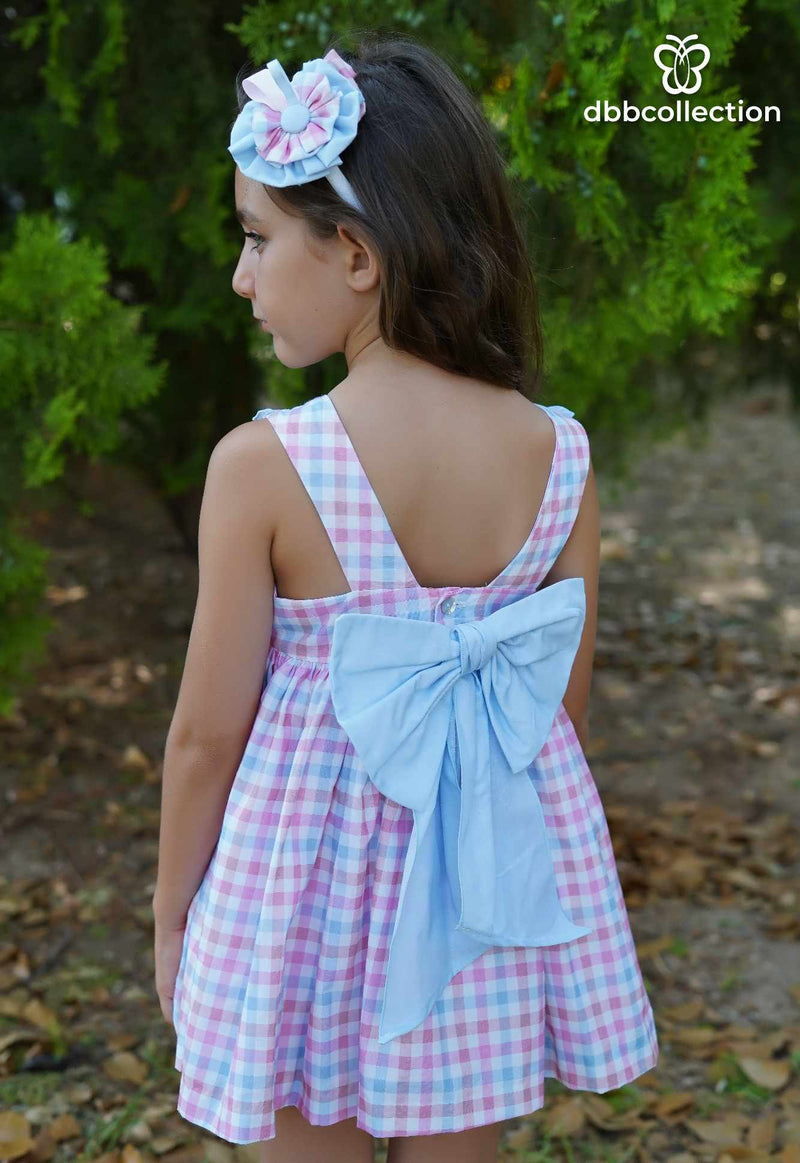 Dbb Multicoloured Dress With Big Bow On The Back & Matching Headband- 19802