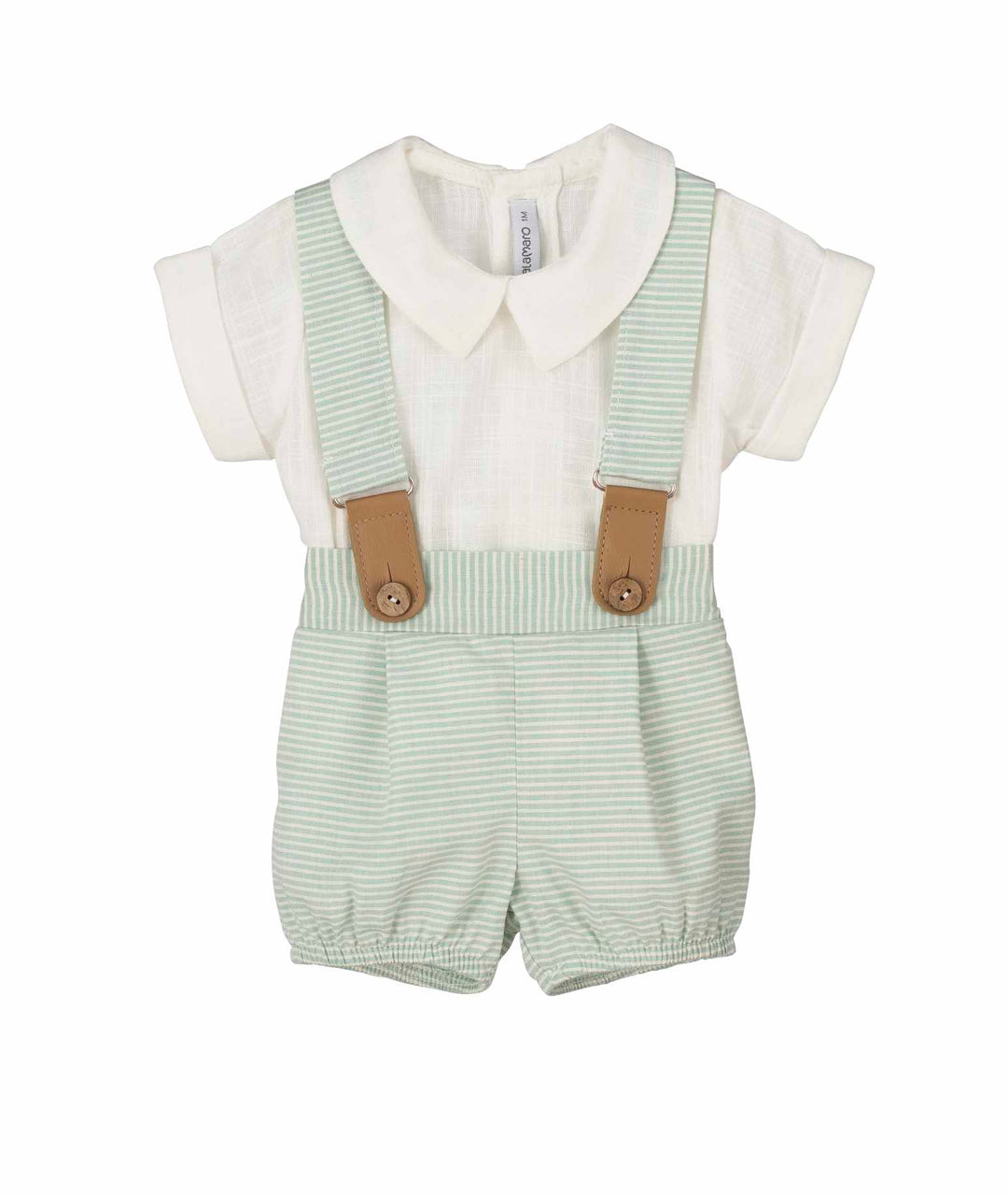 Calamaro Excellent Boys Mint Green Striped Set With Braces - 17959