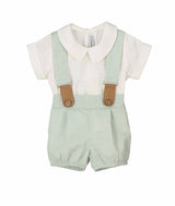 Calamaro Excellent Boys Mint Green Striped Set With Braces - 17959