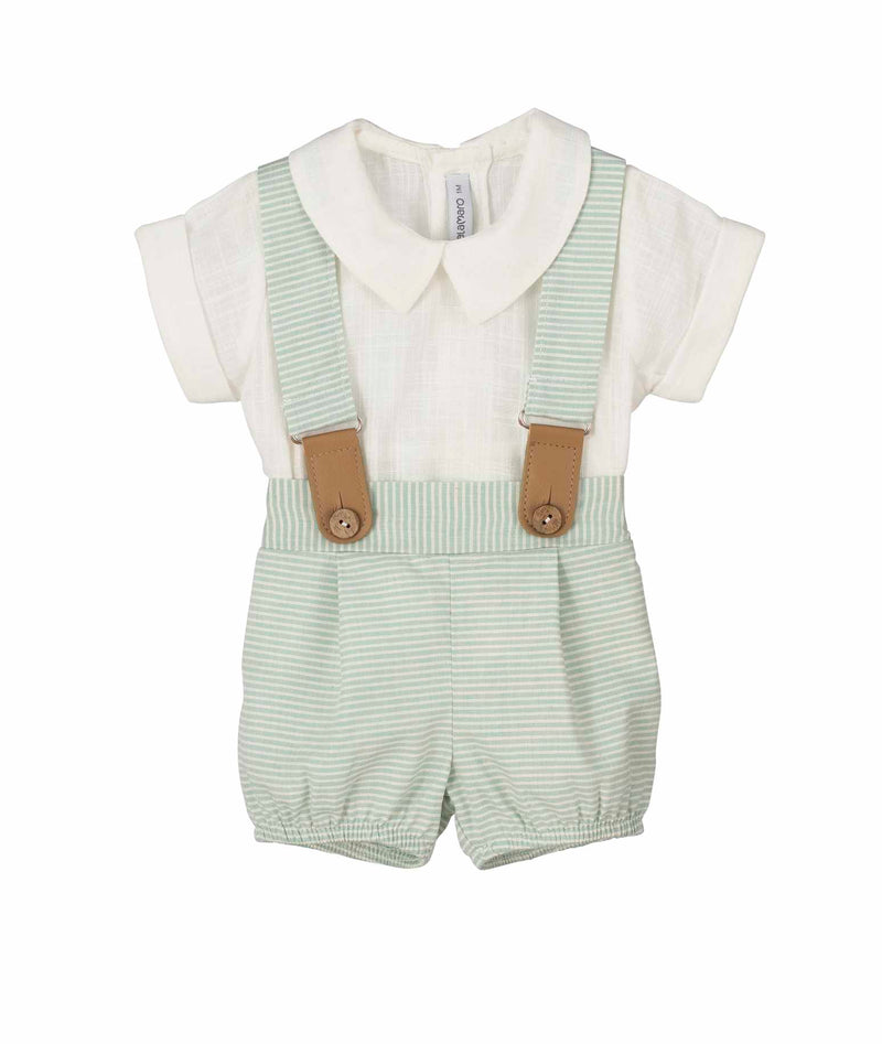 Calamaro Excellent Boys Mint Green Striped Set With Braces - 17959