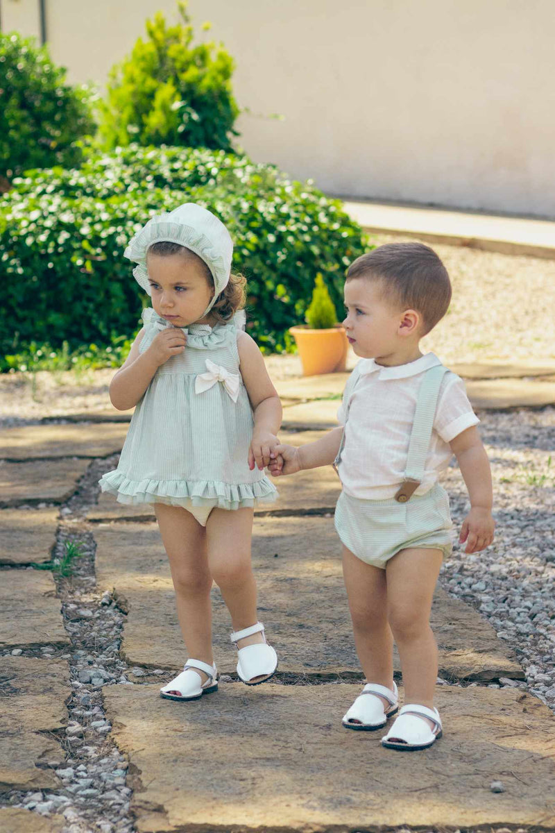 Calamaro Excellent Boys Mint Green Striped Set With Braces - 17959