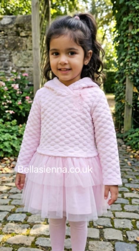 Tutto Piccolo Pink Hooded Dress With Tulle Frill & Matching Pink Tights - 4224