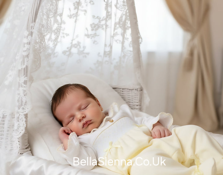 Lemon & White Smocked Babygrow With Bows - MB6387