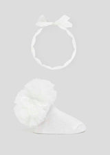 Mayoral Newborn Ivory Bow Socks and Headband Set Organic Cotton 9710