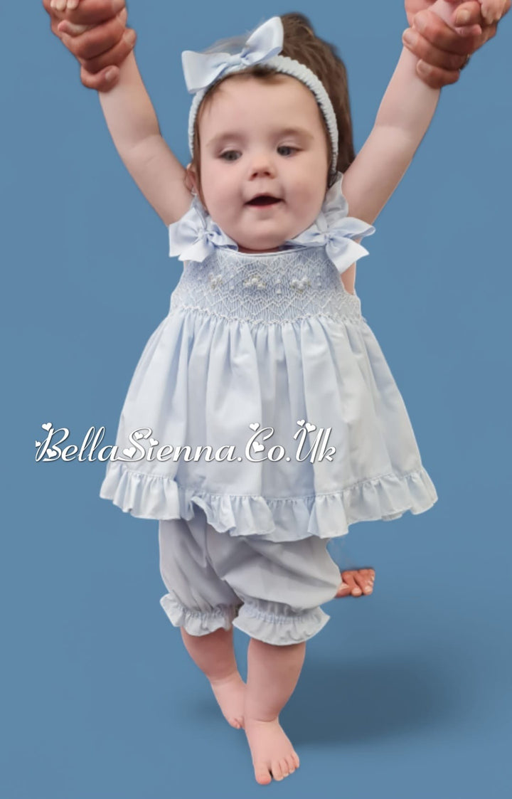 Pretty Originals Blue Hand Smocked Dress, Bloomers & Headband - MT02319