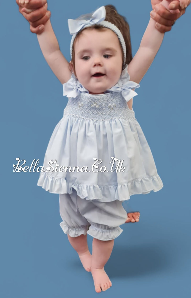 Pretty Originals Blue Hand Smocked Dress, Bloomers & Headband - MT02319