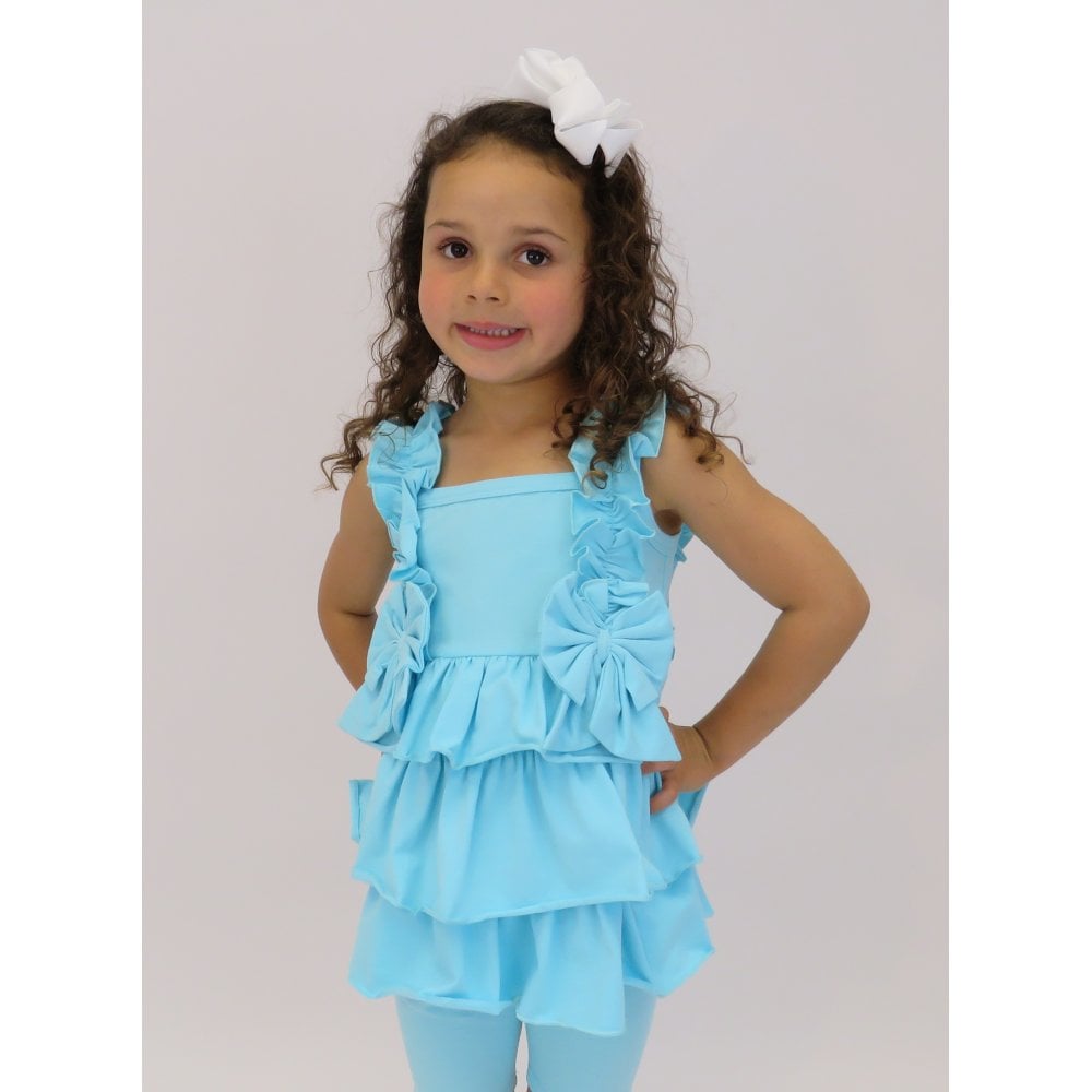 HARRIS KIDS "Beth" Girls Ruffle Bow Cycling Short Set - Blue
