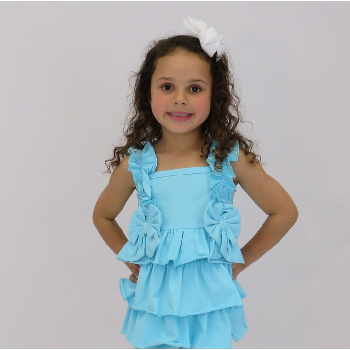 HARRIS KIDS "Beth" Girls Ruffle Bow Cycling Short Set - Blue