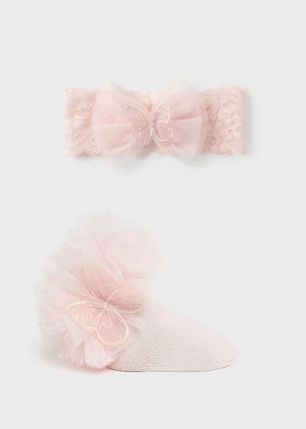 Mayoral Newborn Bow Socks and Headband Set Organic Cotton 9710 - Nude Pink