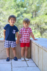 Rapife Boys Red & White Check Shorts & Shirt Set - 5018- 8961