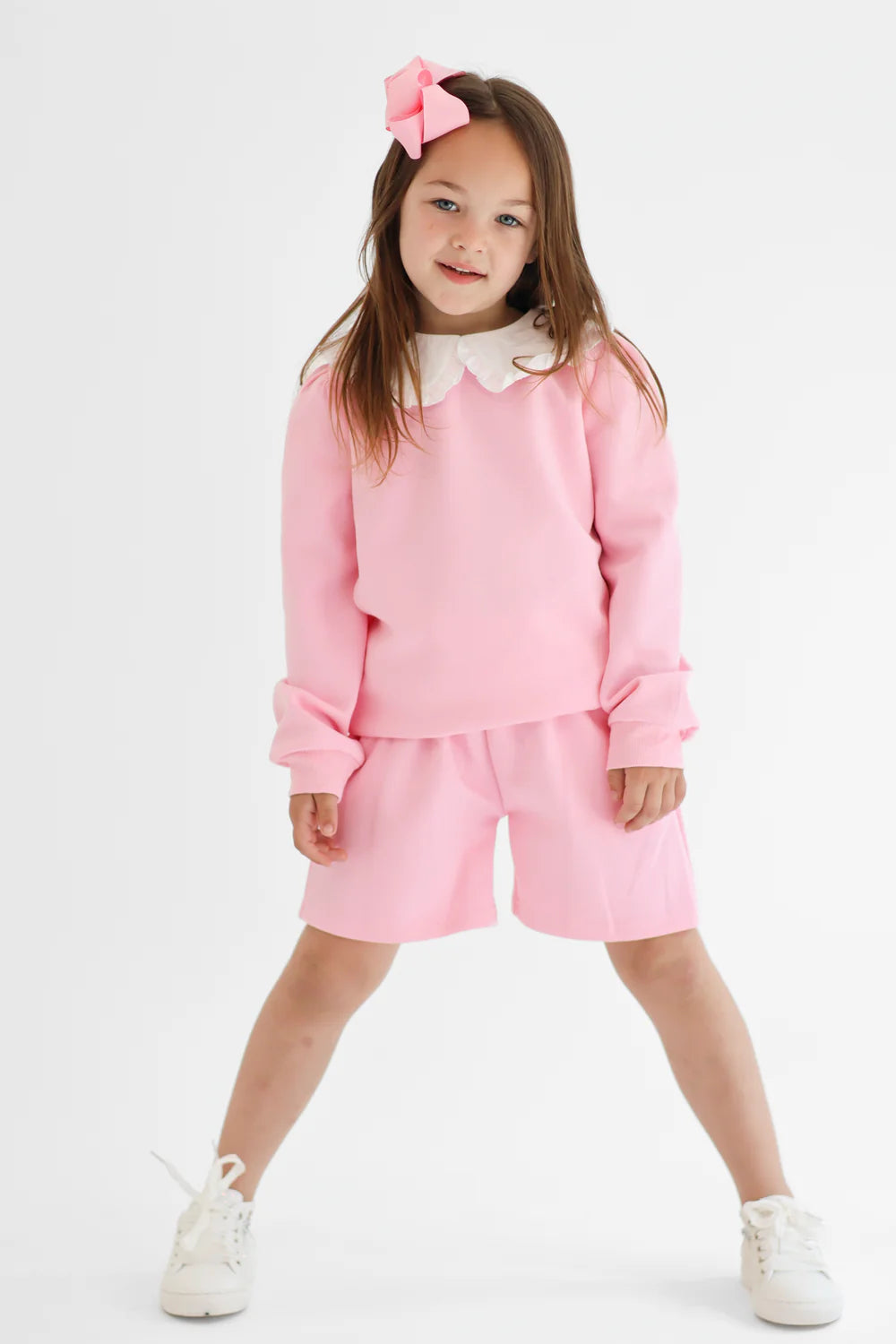 Harris Kids "Emily" Girls Frilly Collar Jumper & Shorts Set - Pink