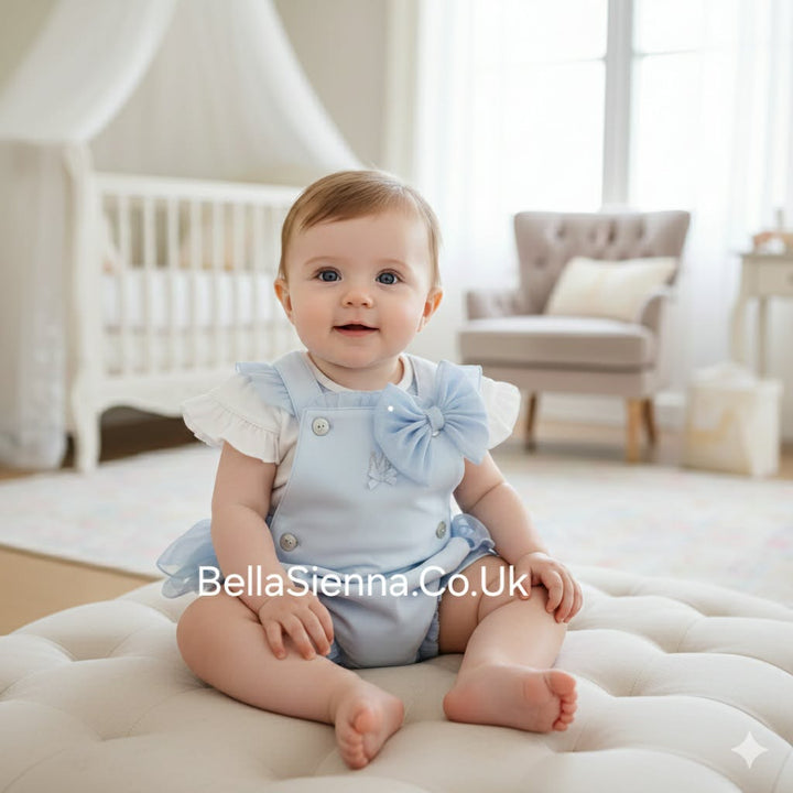 Beautiful Girls Blue Top & Romper Dungaree With Tulle Bow Detail - MB6495