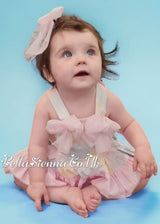 Babine Pastel Abstract Romper With Tulle Bows - 2422121