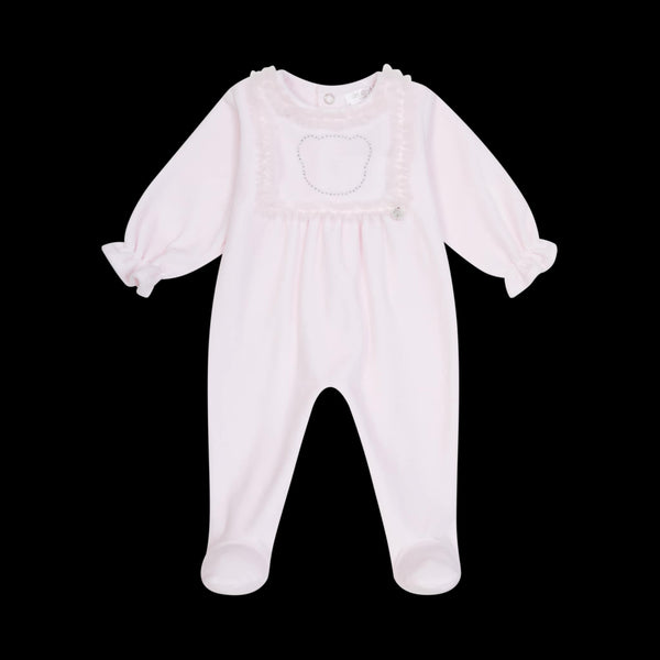 Deolinda "SUPERSTAR" Pink Velour Teddy Bear Diamante All In One Babygrow, Sleepsuit - DBI25112